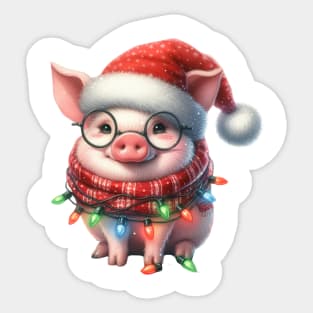 Pig Wrapped In Christmas Lights Sticker